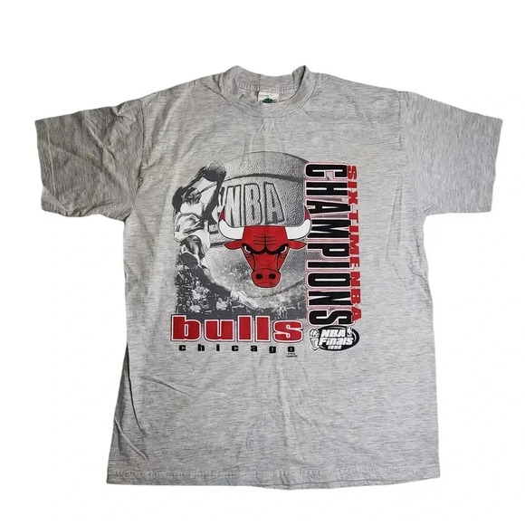1998 Chicago Bulls Six Time Champions NBA Finals Tour Champ Shirt Size Large - Picture 1 of 4